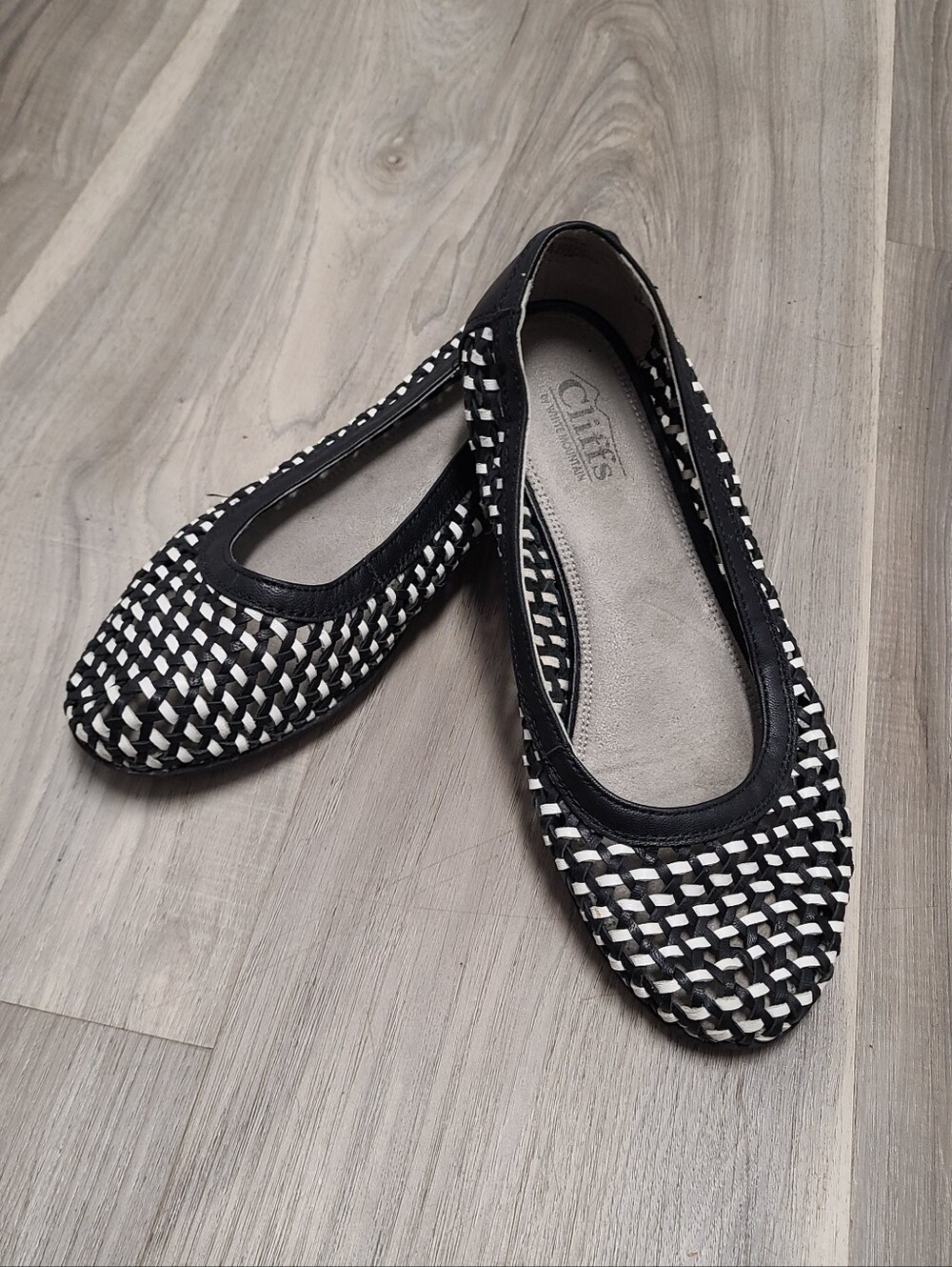 Cliffs Black and White Woven Comfort Flats
